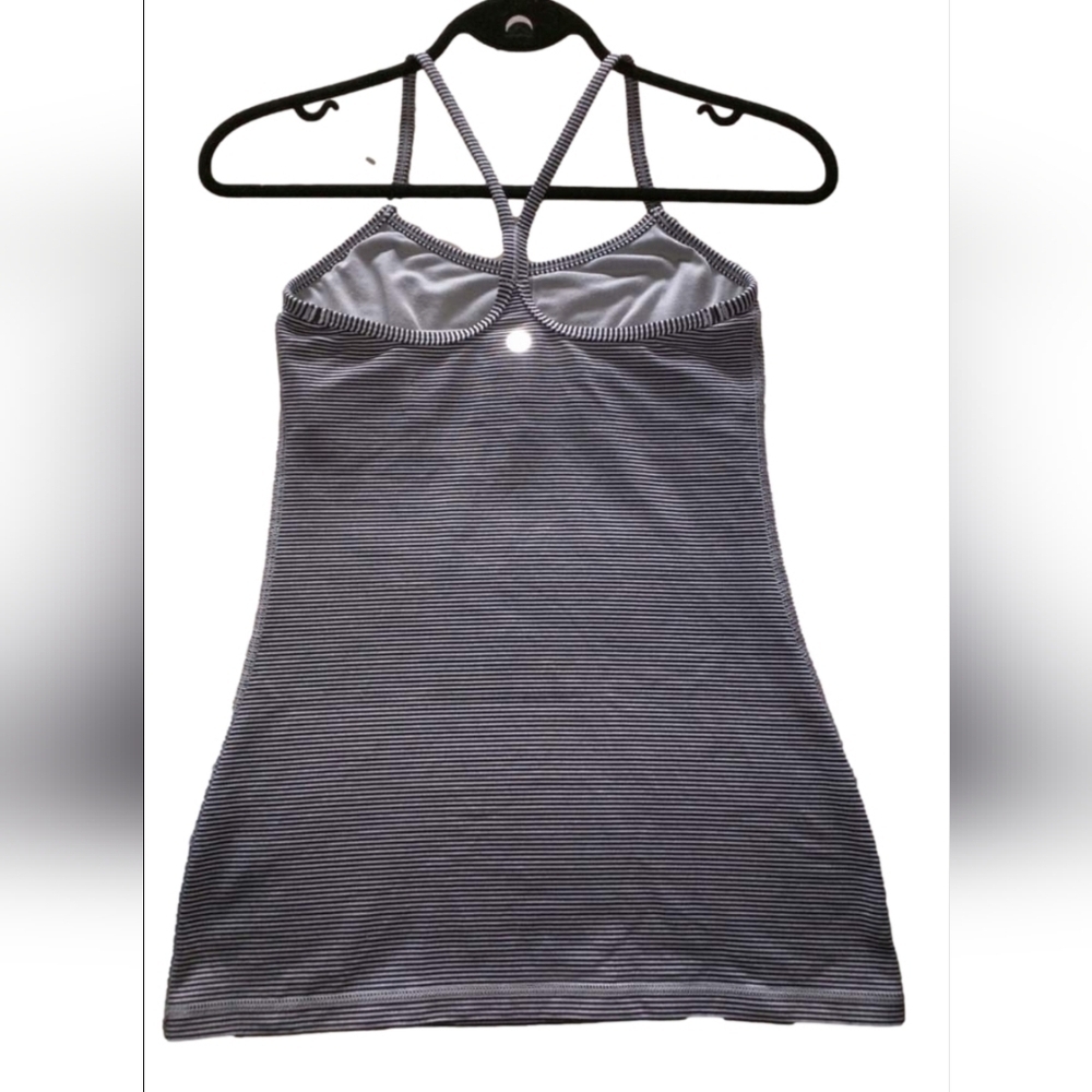 Lululemon Power Y Tank size 4 Tonka Stripe Black Heathered Medium Grey